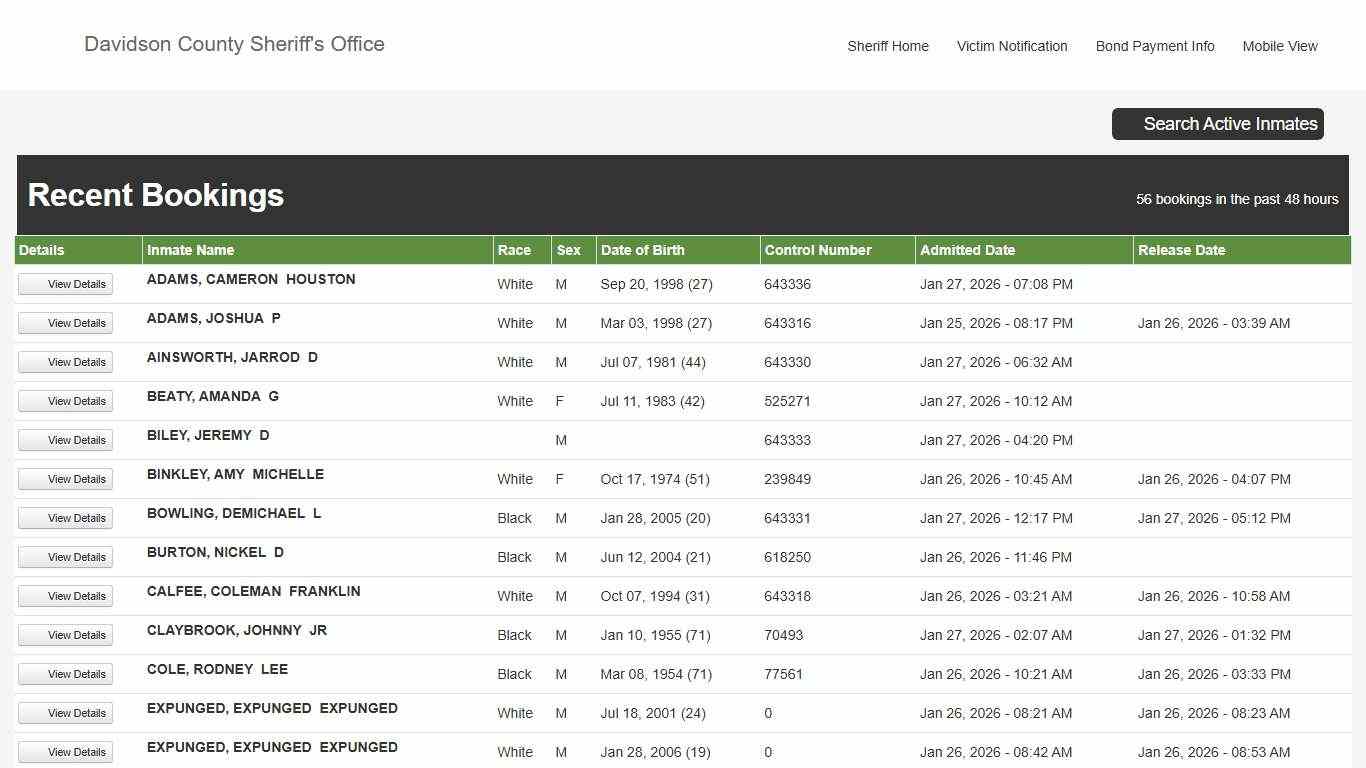 Davidson County Sheriff - Active Inmate Search